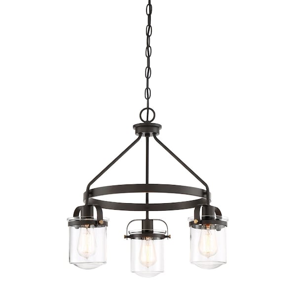Designers Fountain Jaxon 3 Light Industrial Oil Rubbed Bronze with Clear Glass Shades Chandelier For Dining Rooms 90683-ORB - main